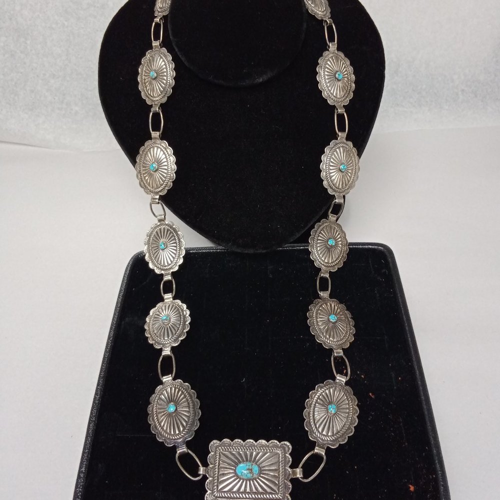 Vintage Native American sterling concho belt